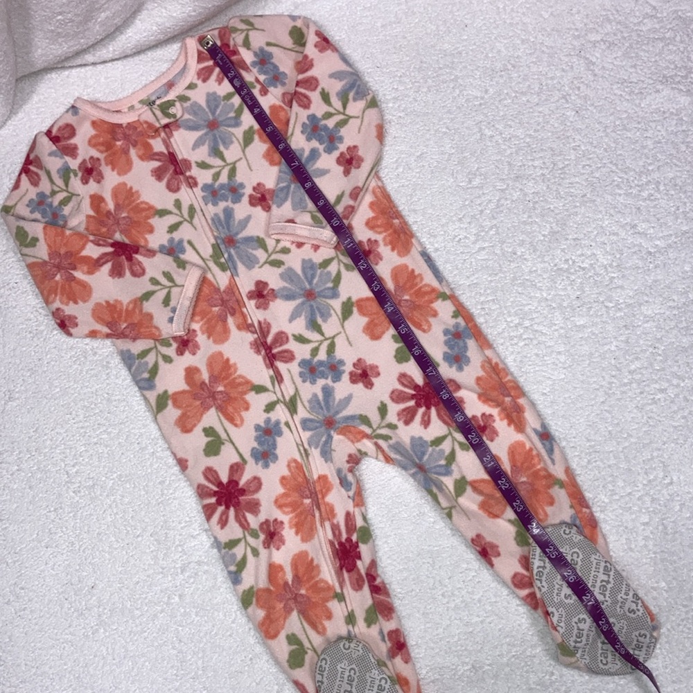 Carters zip fleece feetie pajamas floral flower print 2t footies union suit - Picture 2 of 6